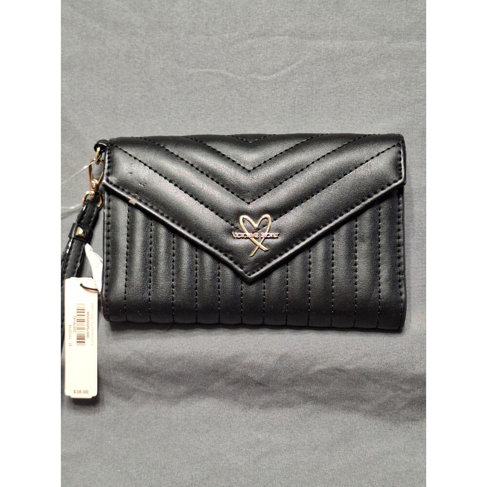 Victoria's Secret V-Quilt Chevron Tech Wristlet Wallet Black
